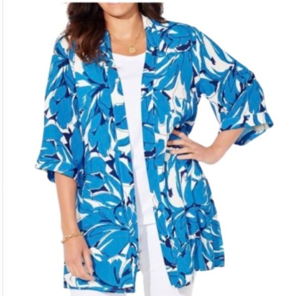 2/$30 NEW Catherines Duster Size 3X Alfresco Blue Black White Artsy Plus Size - Picture 1 of 15